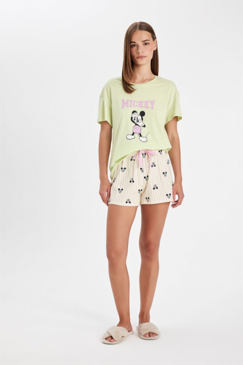 WOMAN Light Green Fall in Love Disney Mickey & Minnie Regular Fit 2 Piece Set