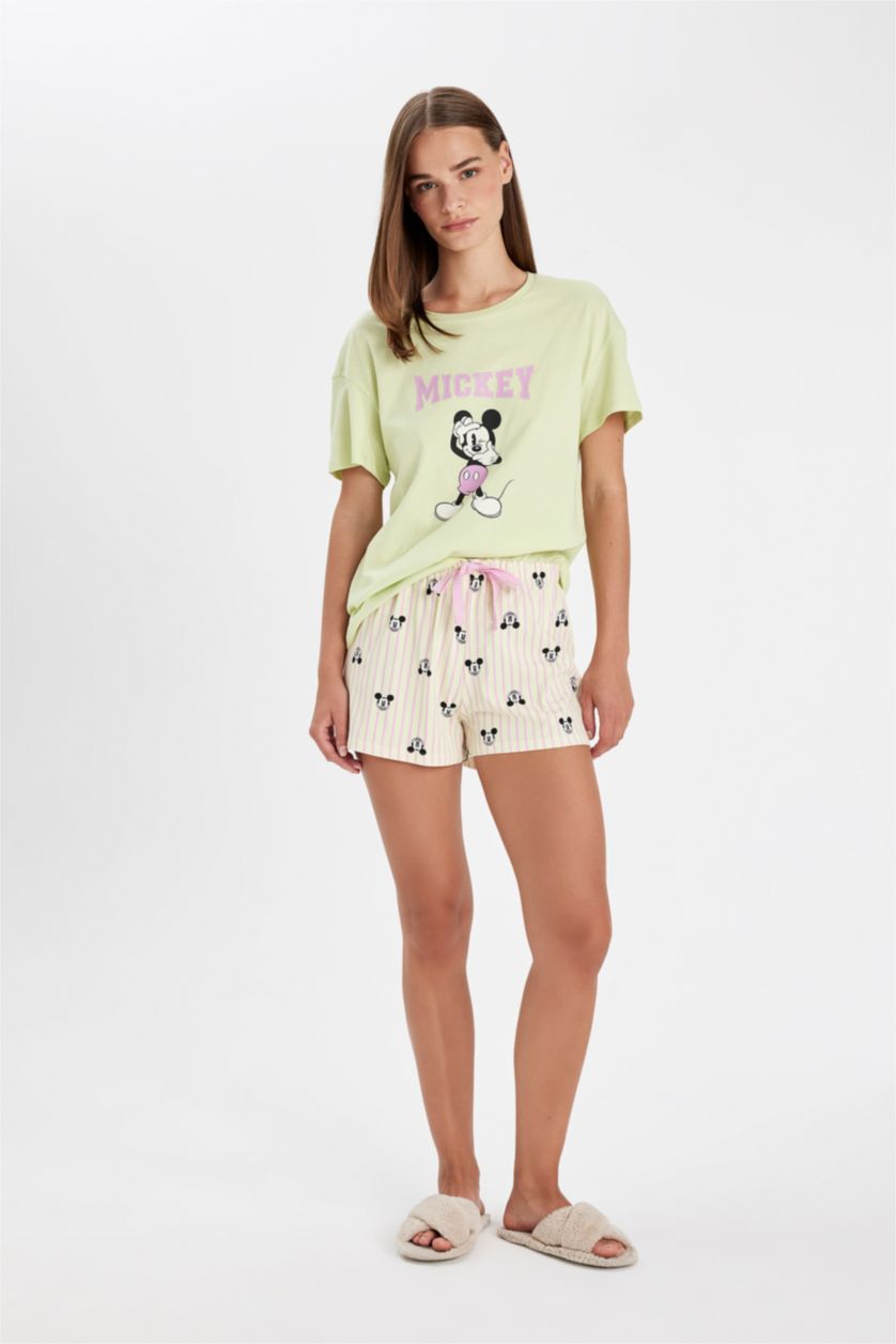 WOMAN Light Green Fall in Love Disney Mickey & Minnie Regular Fit 2 Piece Set