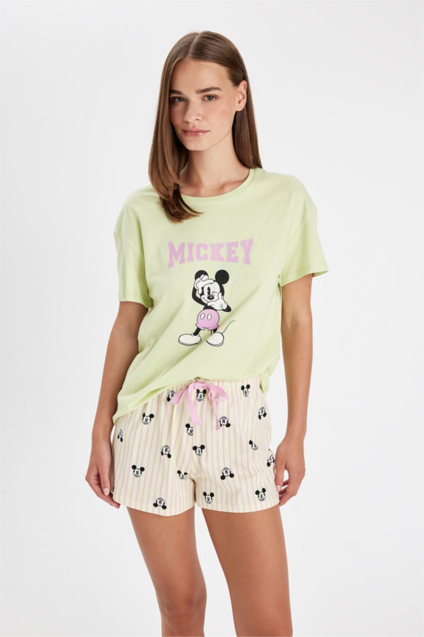 WOMAN Light Green Fall in Love Disney Mickey & Minnie Regular Fit 2 Piece Set