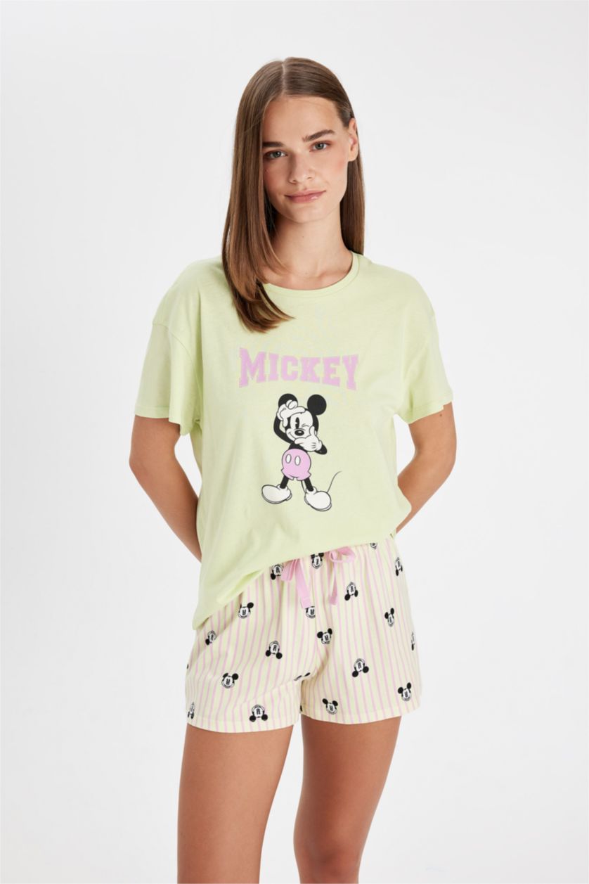WOMAN Light Green Fall in Love Disney Mickey & Minnie Regular Fit 2 Piece Set
