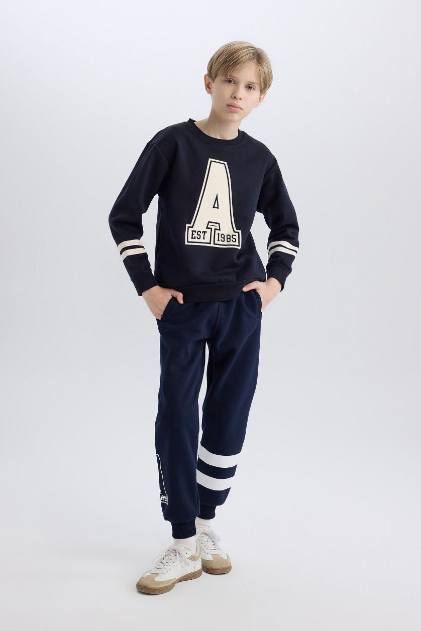 BOYS & TEENS NAVY Boy Regular Fit Elastic Waist Leg Printed Jogger Sweatpants