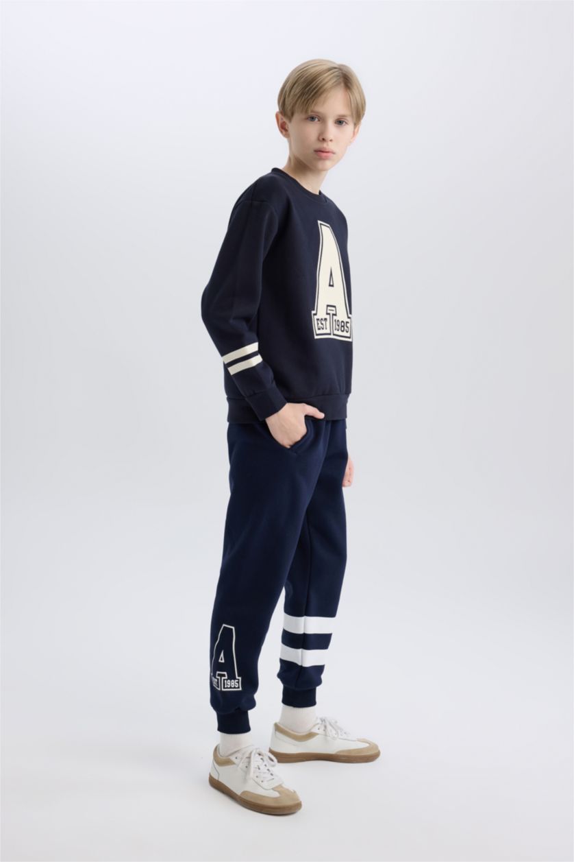 BOYS & TEENS NAVY Boy Regular Fit Elastic Waist Leg Printed Jogger Sweatpants
