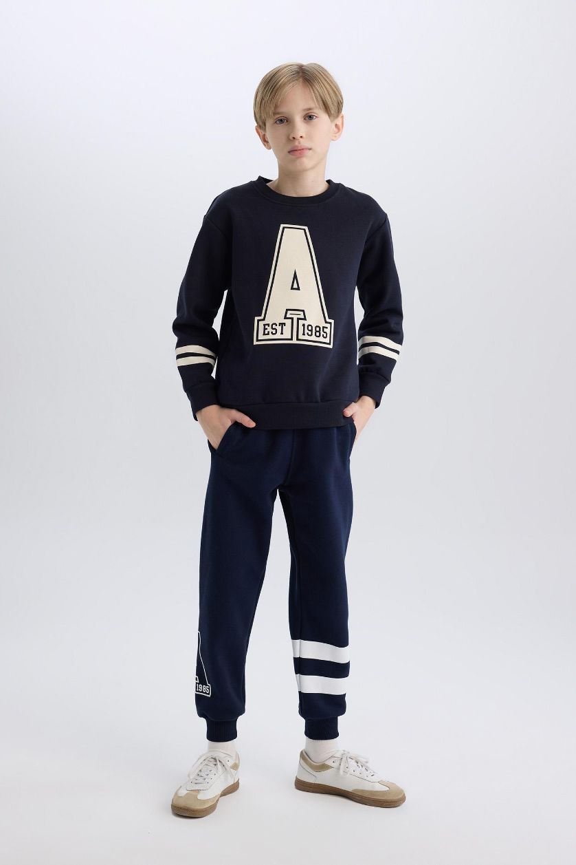 BOYS & TEENS NAVY Boy Regular Fit Elastic Waist Leg Printed Jogger Sweatpants