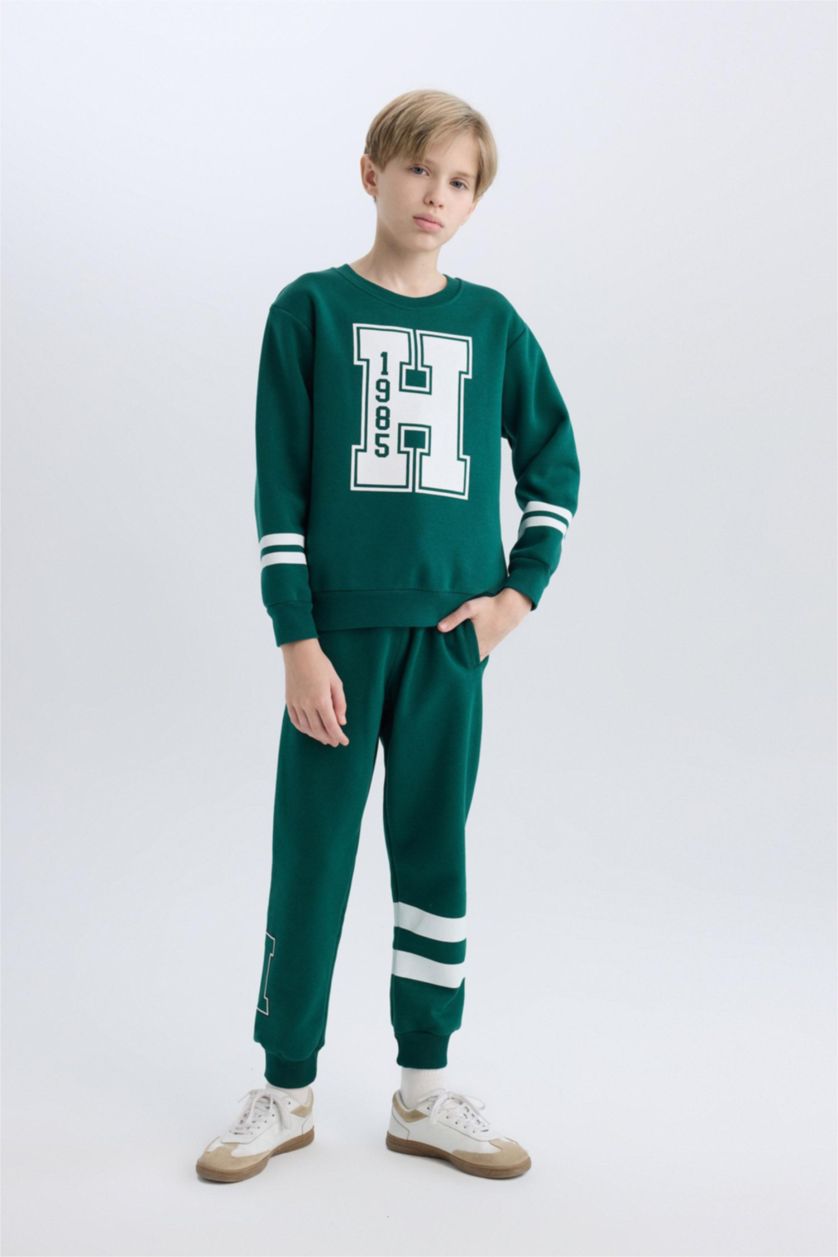 BOYS & TEENS Dark Green Boy Printed Elastic Waist Thick Jogger Sweatpants