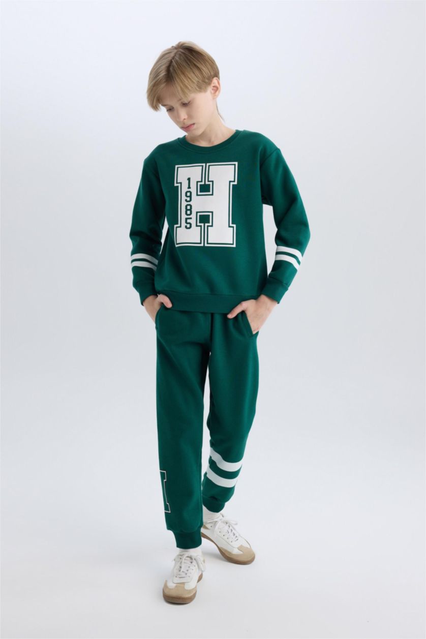 BOYS & TEENS Dark Green Boy Printed Elastic Waist Thick Jogger Sweatpants
