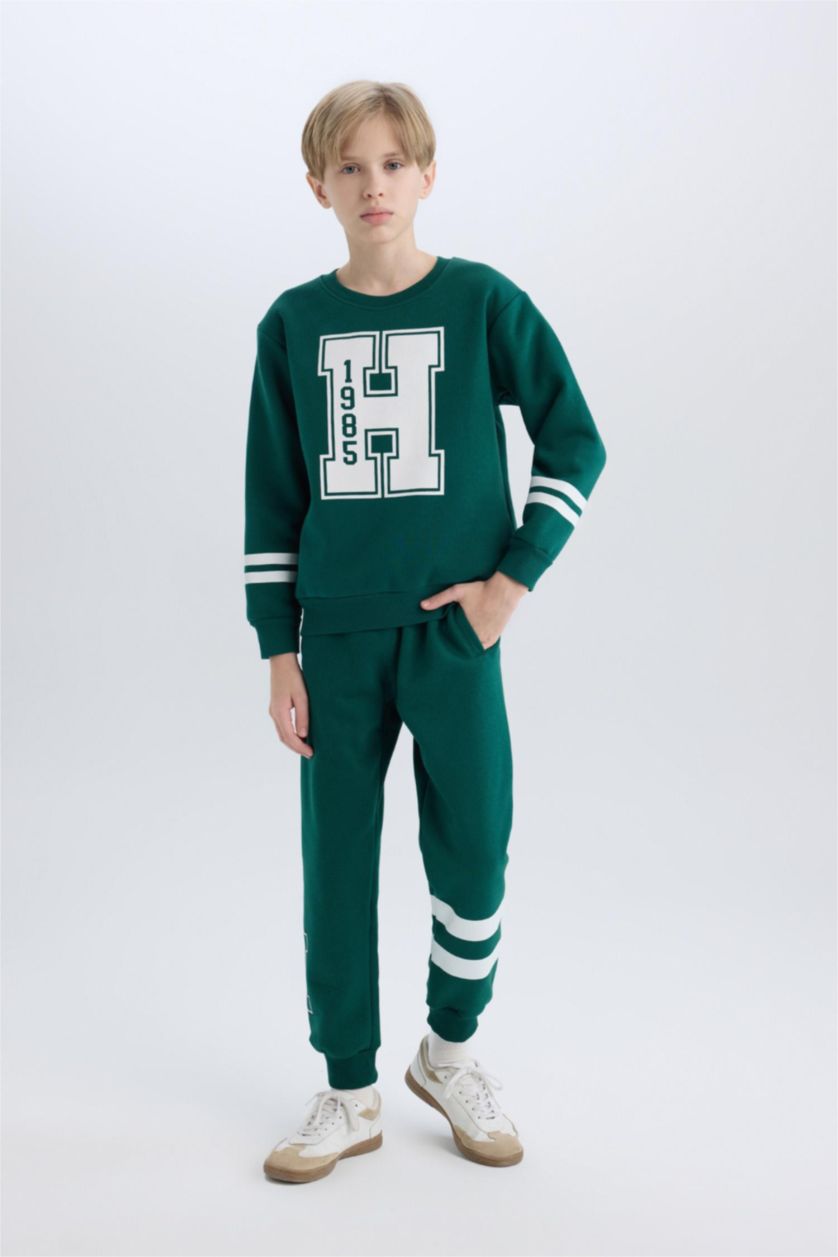 BOYS & TEENS Dark Green Boy Printed Elastic Waist Thick Jogger Sweatpants