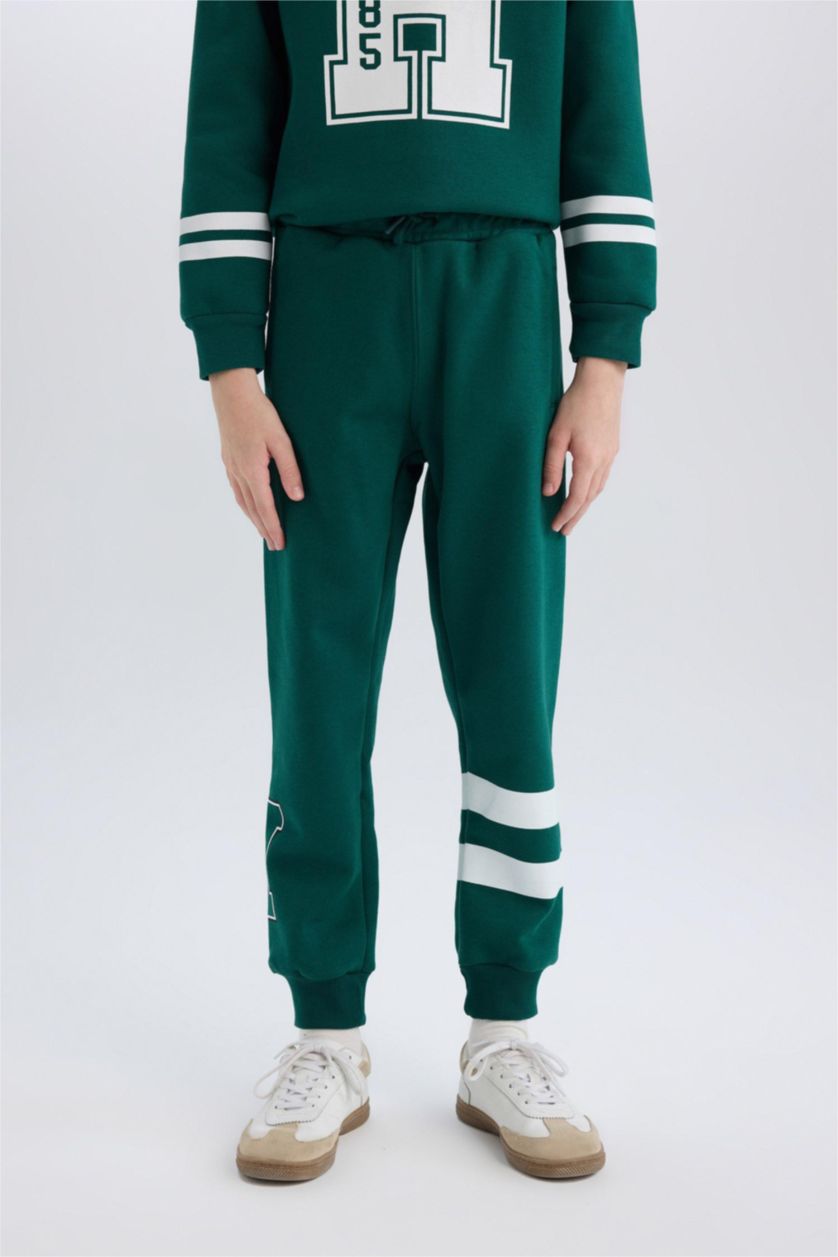BOYS & TEENS Dark Green Boy Printed Elastic Waist Thick Jogger Sweatpants