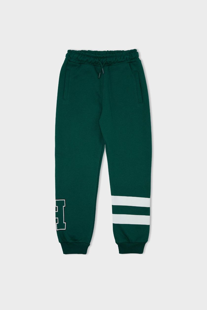 BOYS & TEENS Dark Green Boy Printed Elastic Waist Thick Jogger Sweatpants