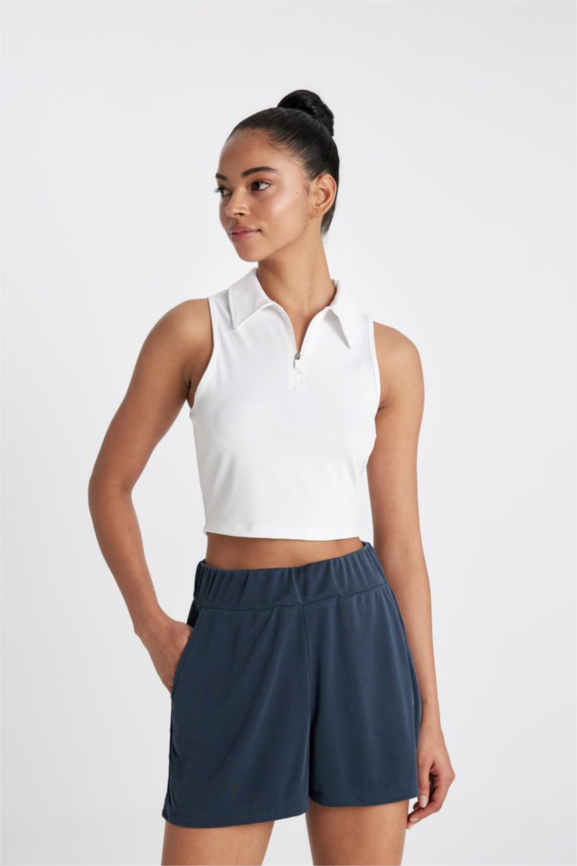 WOMAN White Polo Neck Sports Crop Top