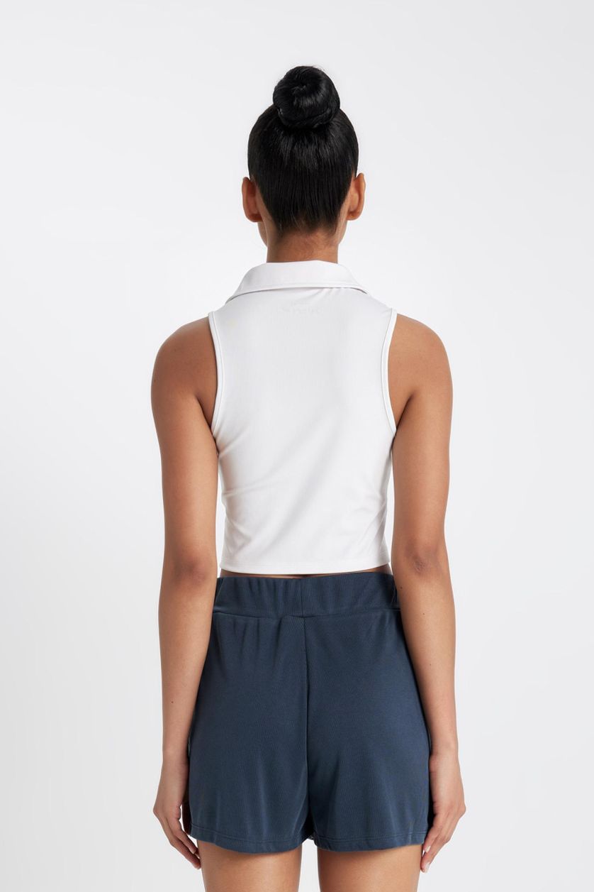 WOMAN White Polo Neck Sports Crop Top