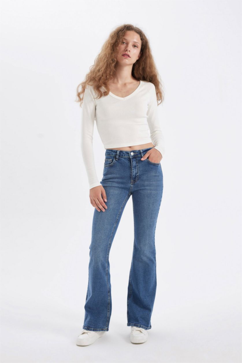WOMAN Blue Mia Normal Waist Long Washed Jeans