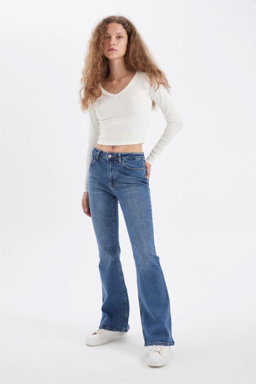 WOMAN Blue Mia Normal Waist Long Washed Jeans