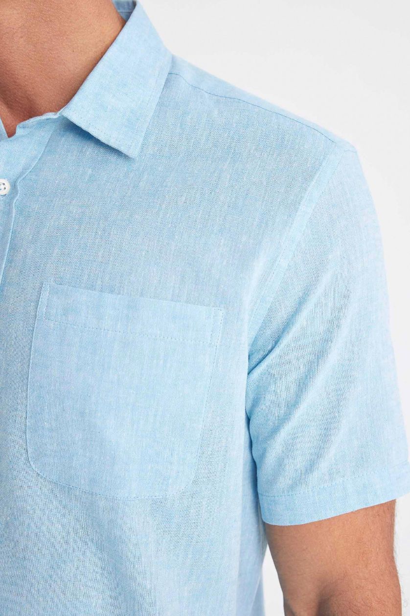 Man Blue Regular Fit Polo Collar Short Sleeve Shirt