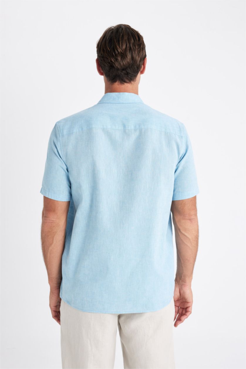 Man Blue Regular Fit Polo Collar Short Sleeve Shirt