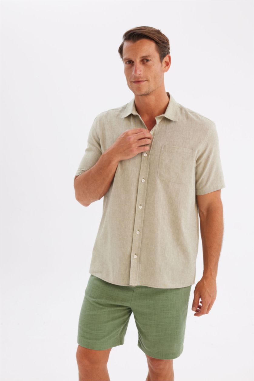 MAN Khaki Regular Fit Polo Collar Short Sleeve Shirt