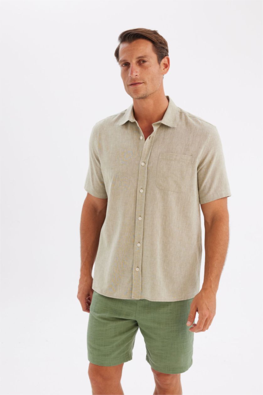 MAN Khaki Regular Fit Polo Collar Short Sleeve Shirt