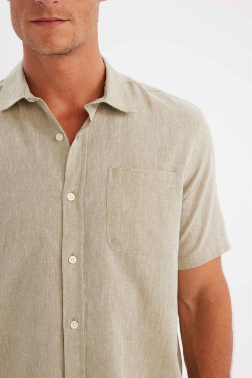 MAN Khaki Regular Fit Polo Collar Short Sleeve Shirt