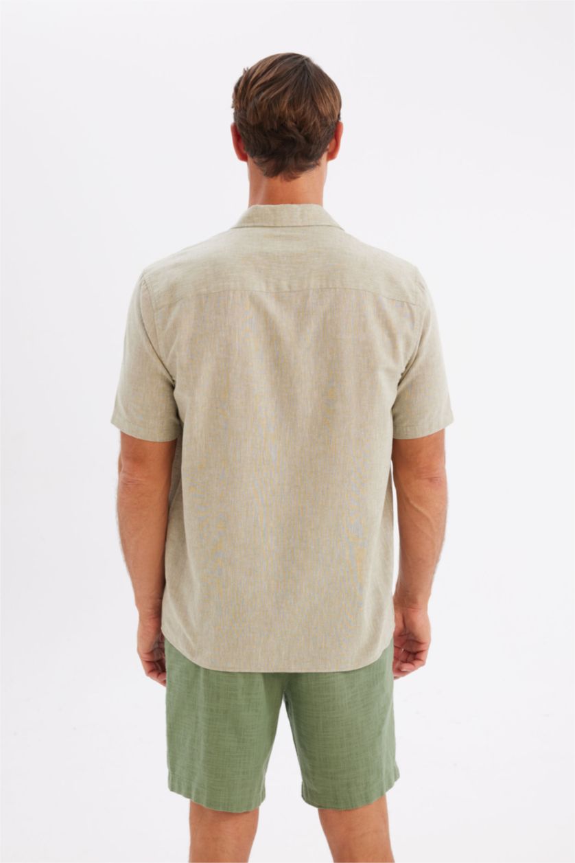 MAN Khaki Regular Fit Polo Collar Short Sleeve Shirt