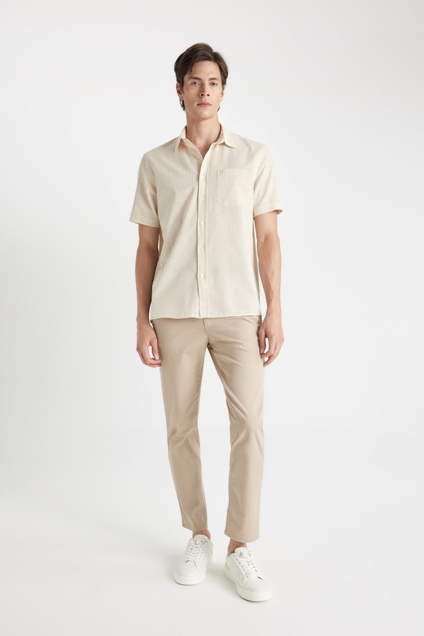 Man Doğal Açık Bej Regular Fit Polo Collar Short Sleeve Shirt