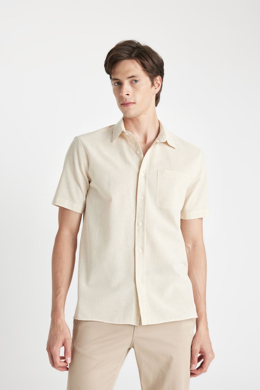 Man Doğal Açık Bej Regular Fit Polo Collar Short Sleeve Shirt