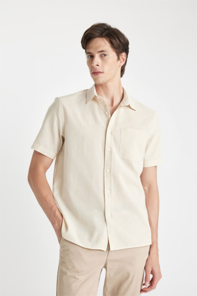 Man Doğal Açık Bej Regular Fit Polo Collar Short Sleeve Shirt