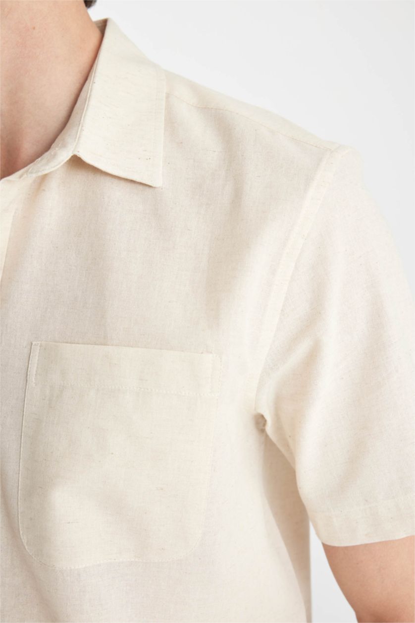 Man Doğal Açık Bej Regular Fit Polo Collar Short Sleeve Shirt