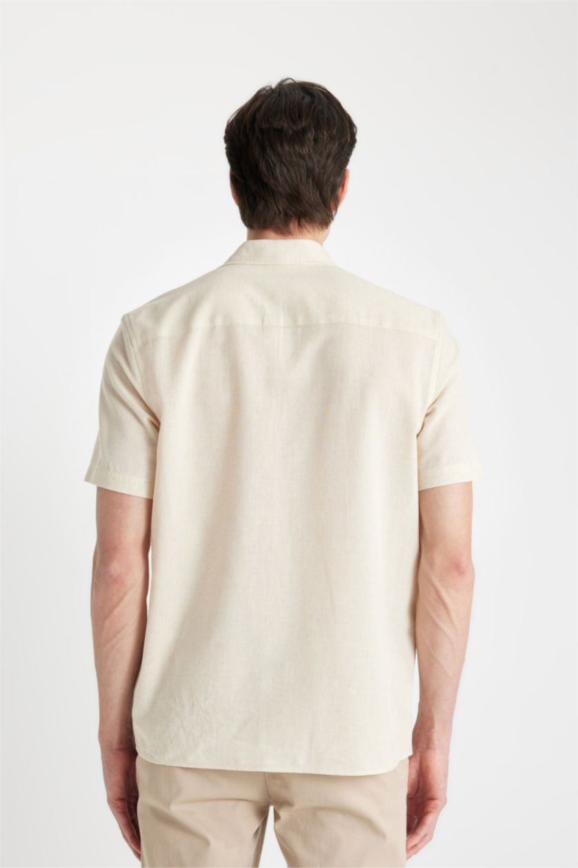 Man Doğal Açık Bej Regular Fit Polo Collar Short Sleeve Shirt