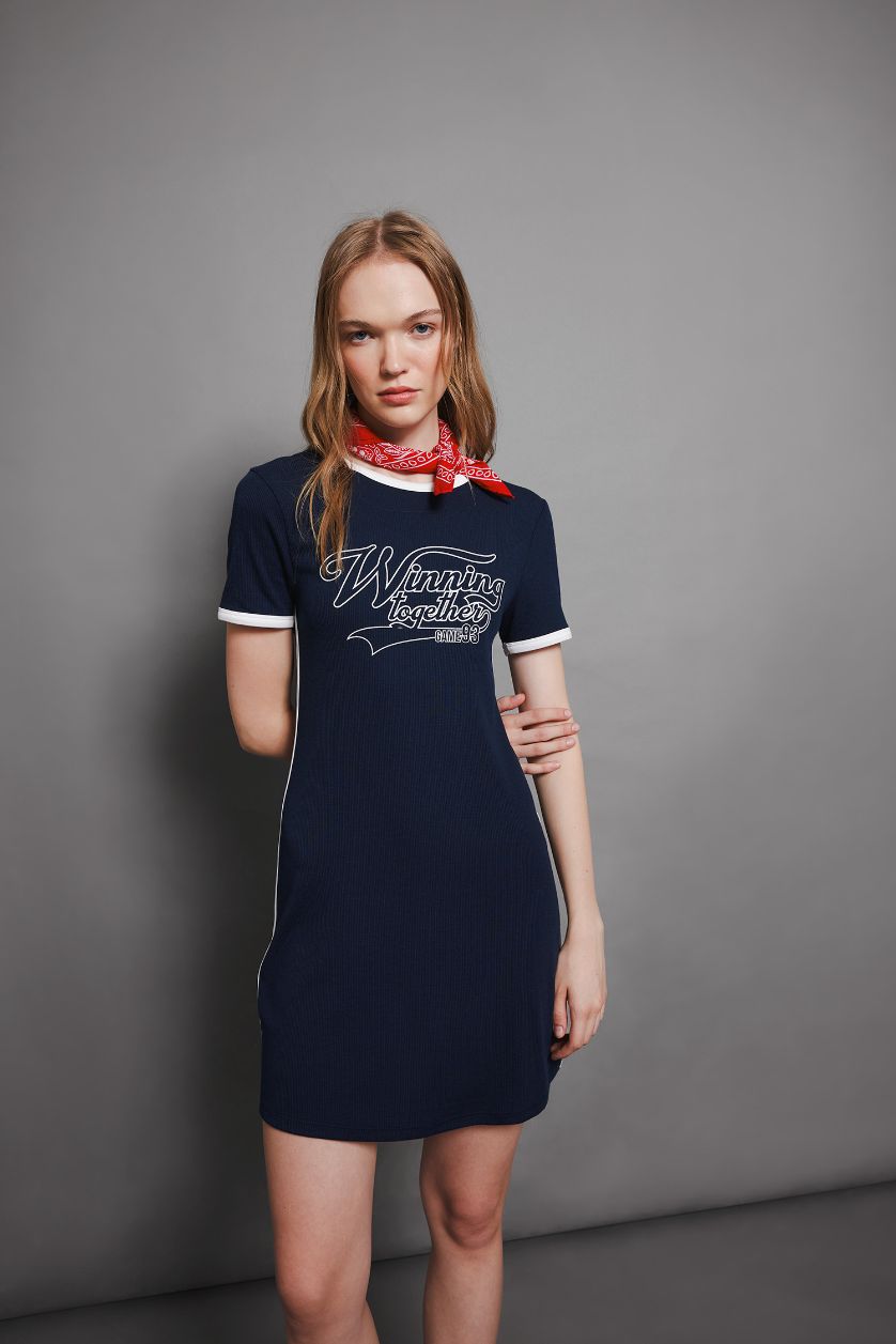 Woman NAVY Bodycon Crew Neck Printed Camisole Mini Dress