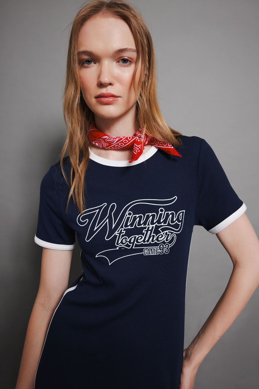 Woman NAVY Bodycon Crew Neck Printed Camisole Mini Dress