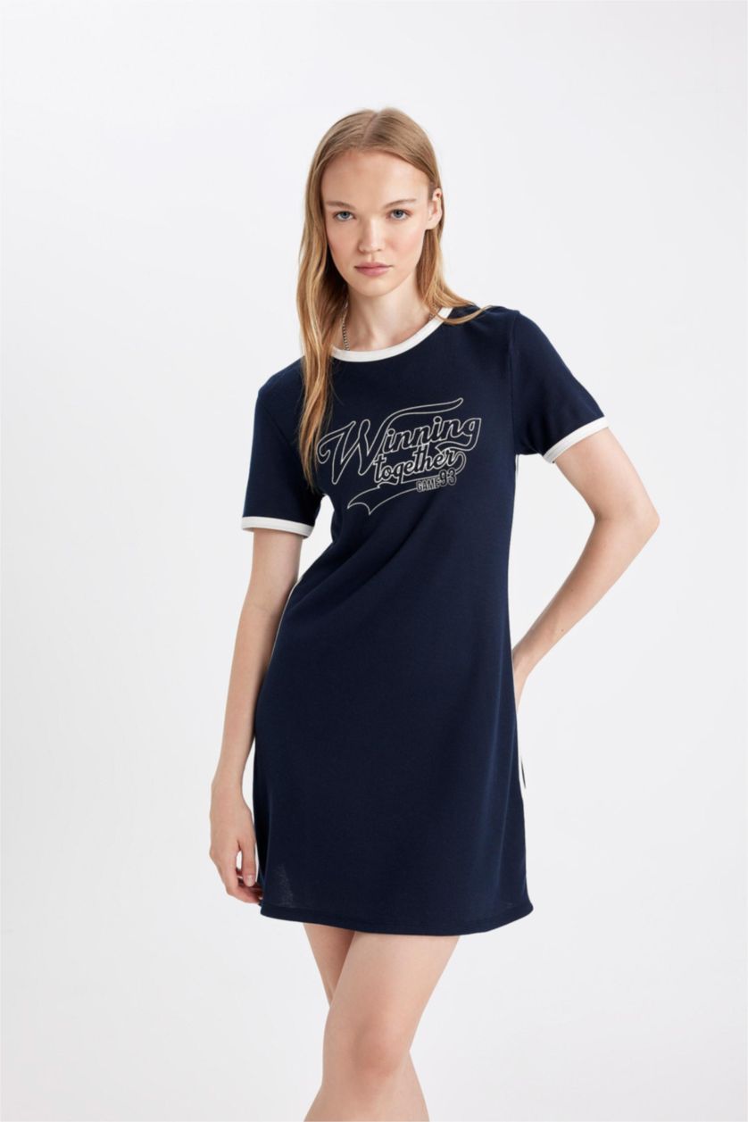 Woman NAVY Bodycon Crew Neck Printed Camisole Mini Dress