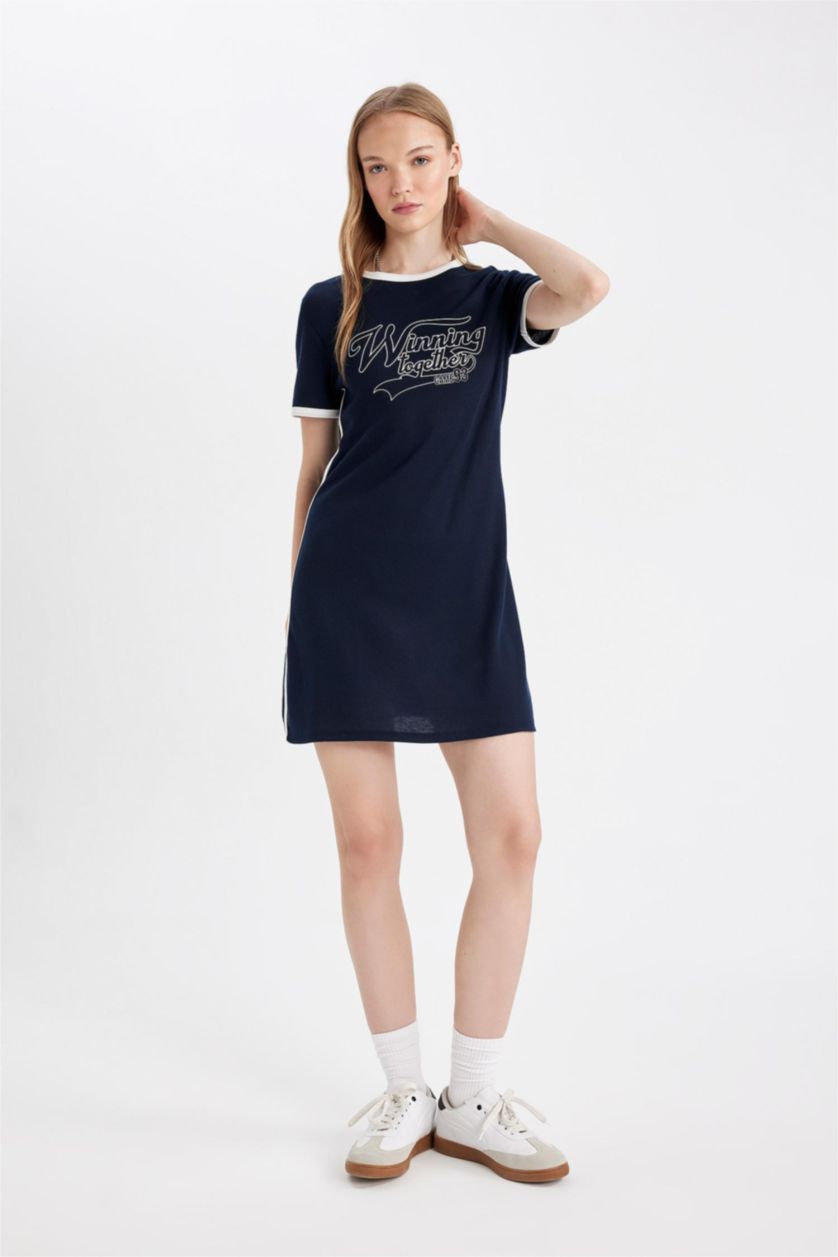 Woman NAVY Bodycon Crew Neck Printed Camisole Mini Dress