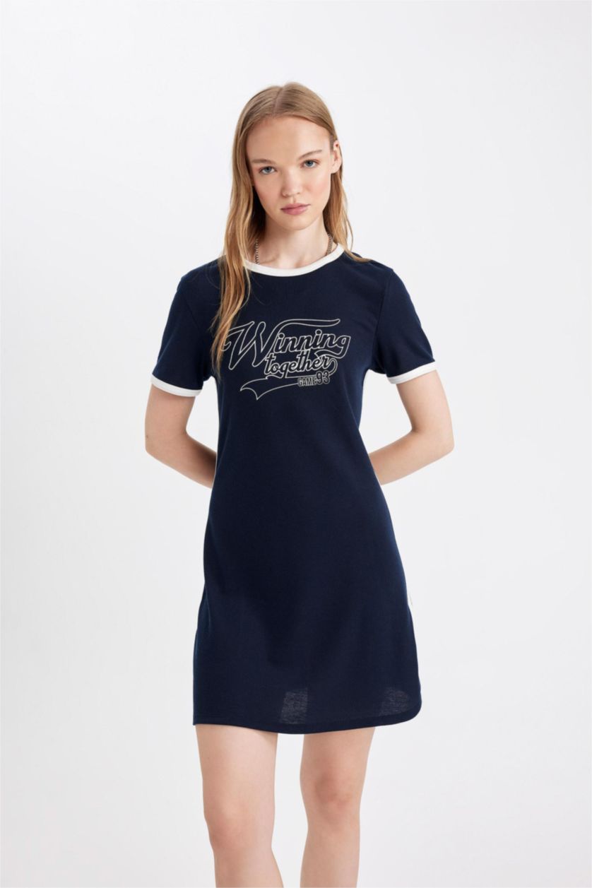 Woman NAVY Bodycon Crew Neck Printed Camisole Mini Dress