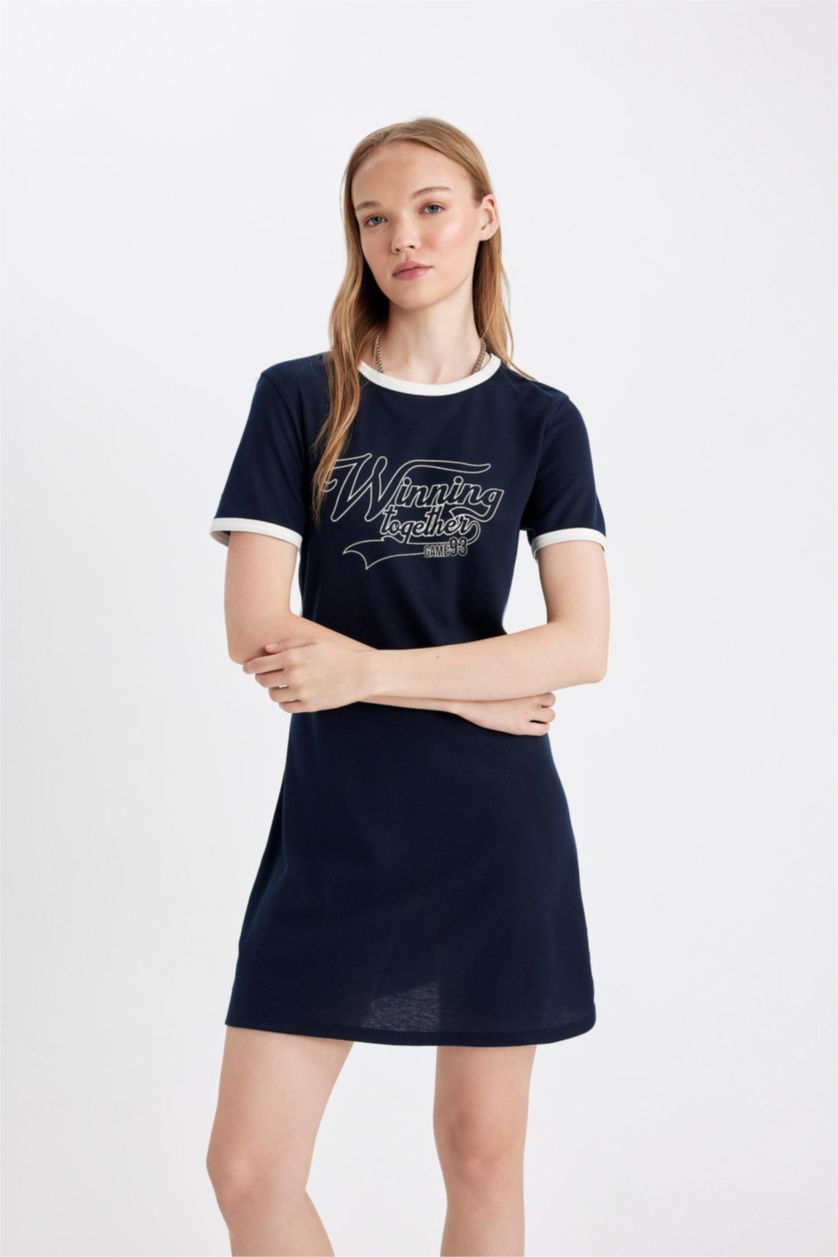 Woman NAVY Bodycon Crew Neck Printed Camisole Mini Dress