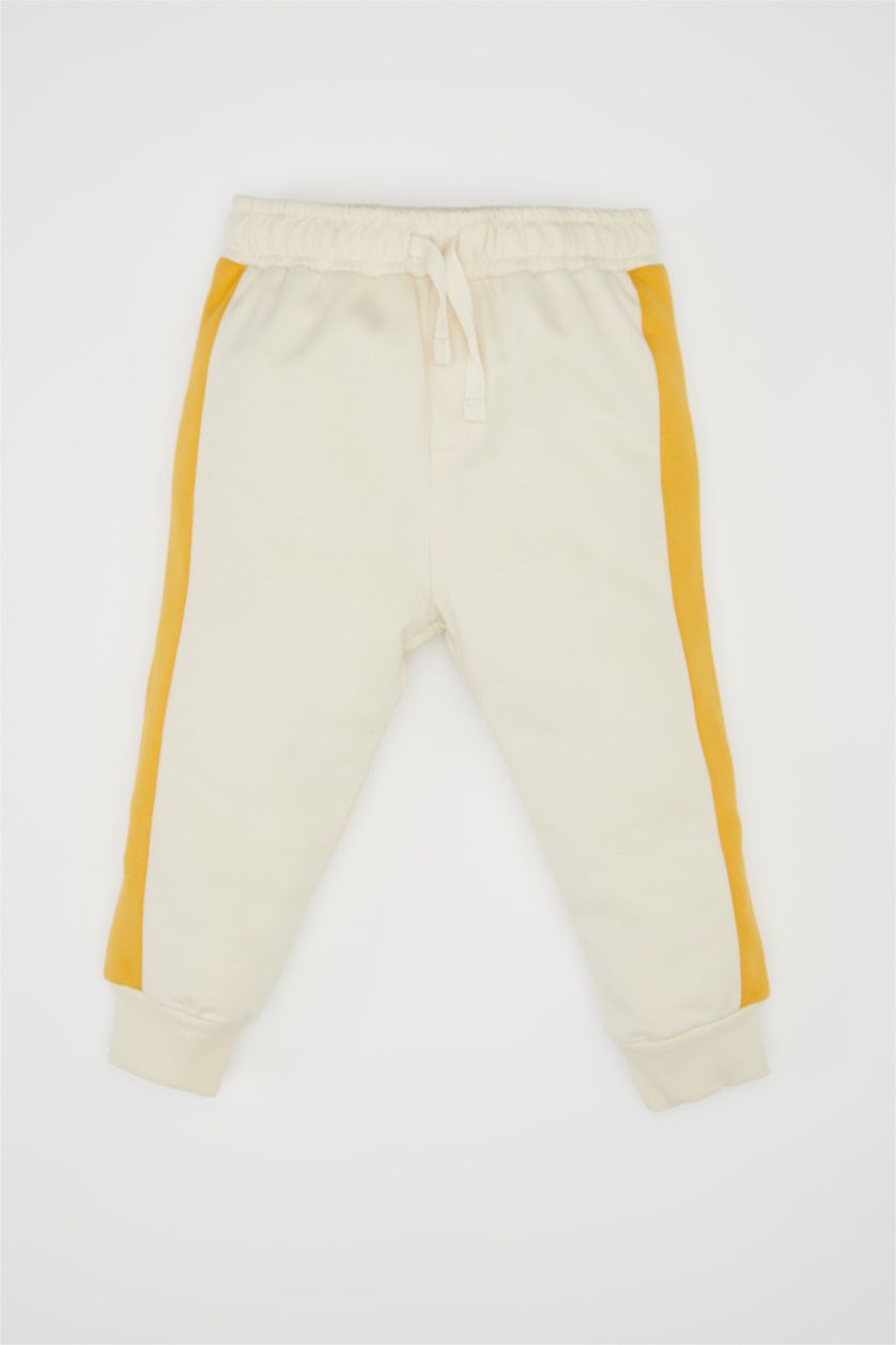 Erkek Bebek Açık Taş Erkek Bebek 2'li Takım Renk Bloklu Baskılı Bisiklet Yaka Sweatshirt Üst  Beli Lastikli Jogger Eşofman Altı