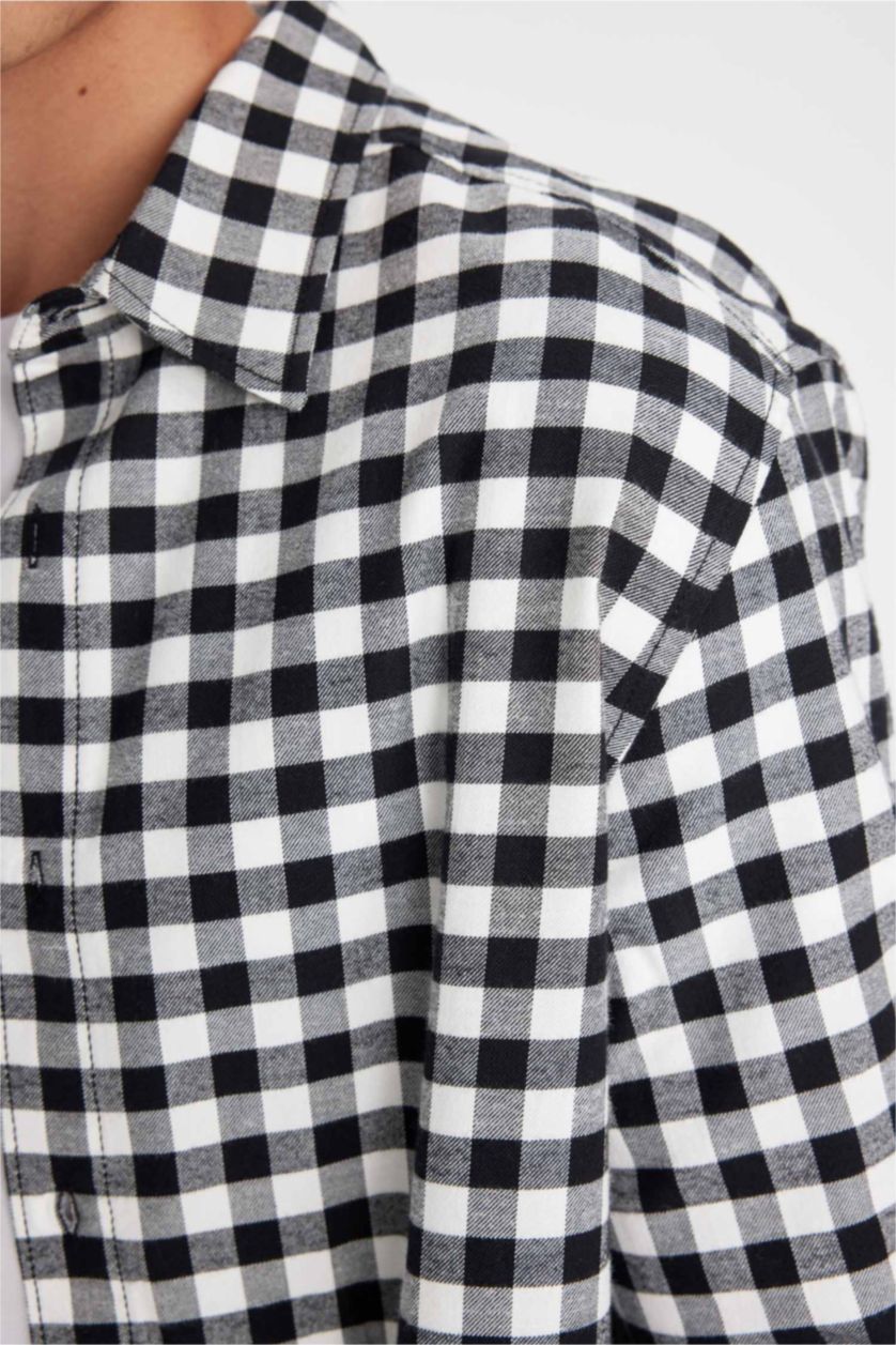 Ерлер қара поло жаға чек фланель Ұзын жеңді көйлек