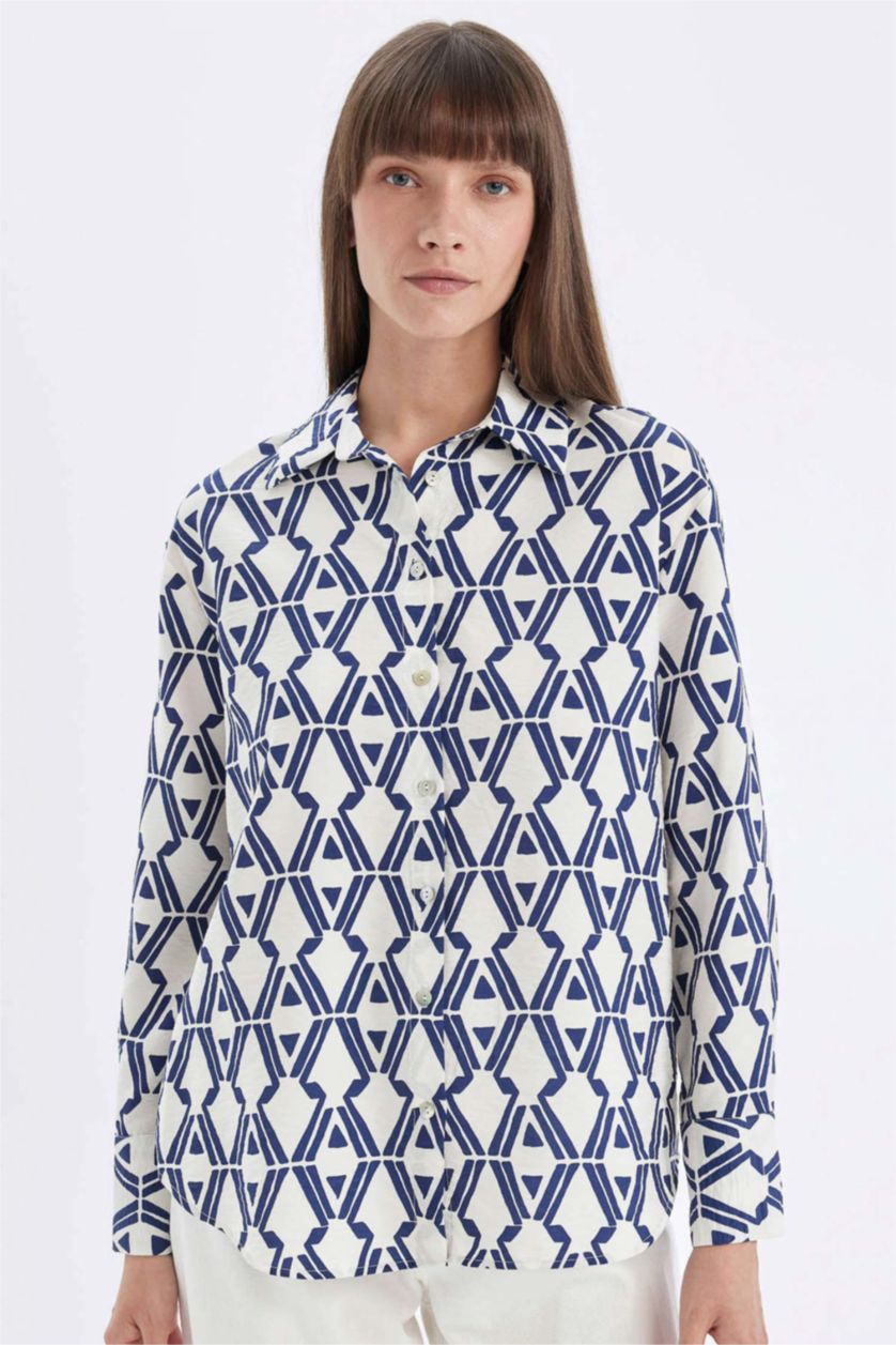 WOMAN NAVY Oversize Fit Patterned Shirt