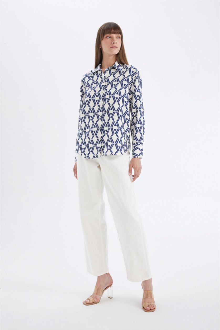 WOMAN NAVY Oversize Fit Patterned Shirt