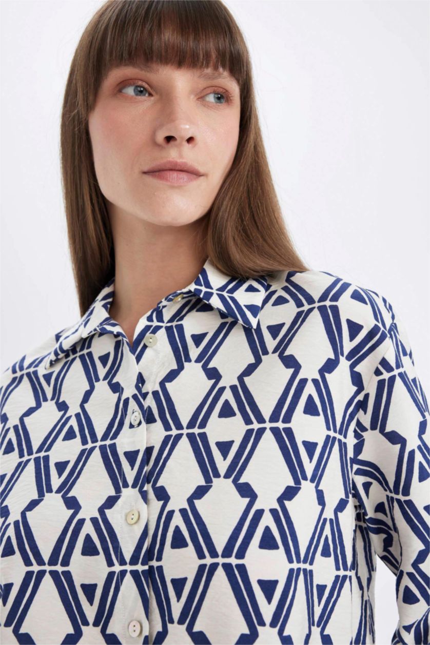 WOMAN NAVY Oversize Fit Patterned Shirt