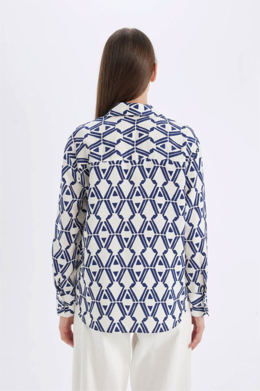 WOMAN NAVY Oversize Fit Patterned Shirt
