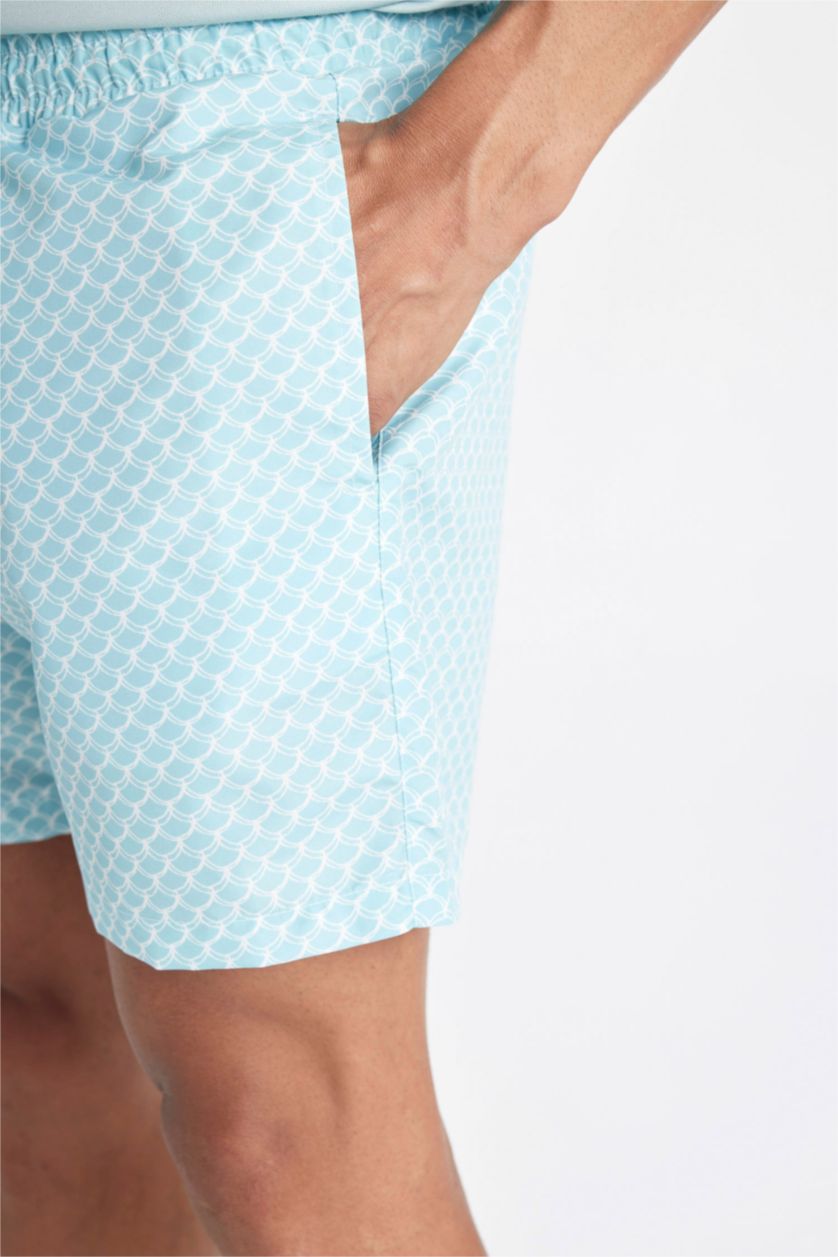 Erkek Deniz Mavisi Desenli Kısa Boy Deniz Şortu