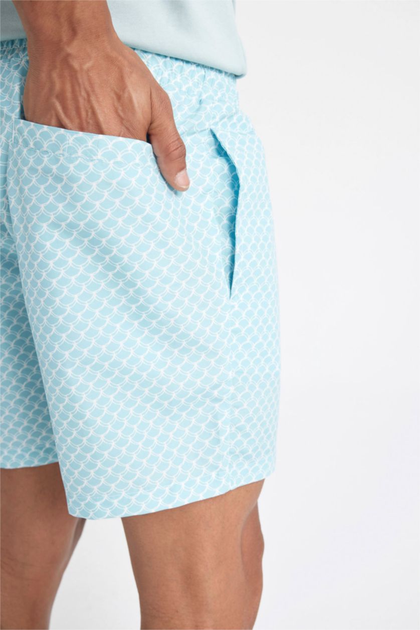 Erkek Deniz Mavisi Desenli Kısa Boy Deniz Şortu