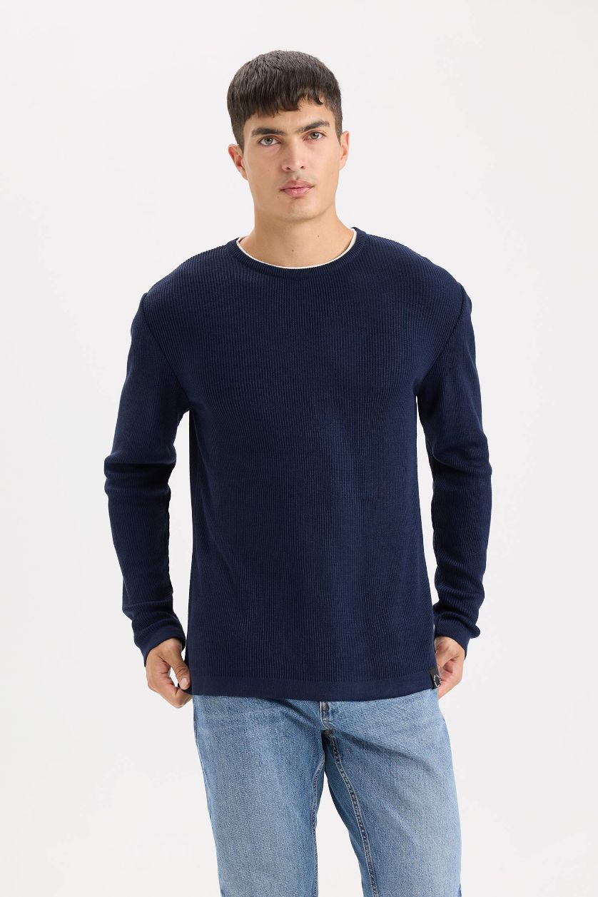 HOMME Marin Pull en Tricot à Col rond et Coupe standard