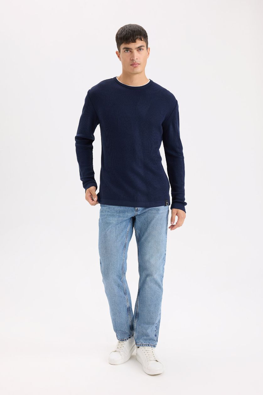 HOMME Marin Pull en Tricot à Col rond et Coupe standard