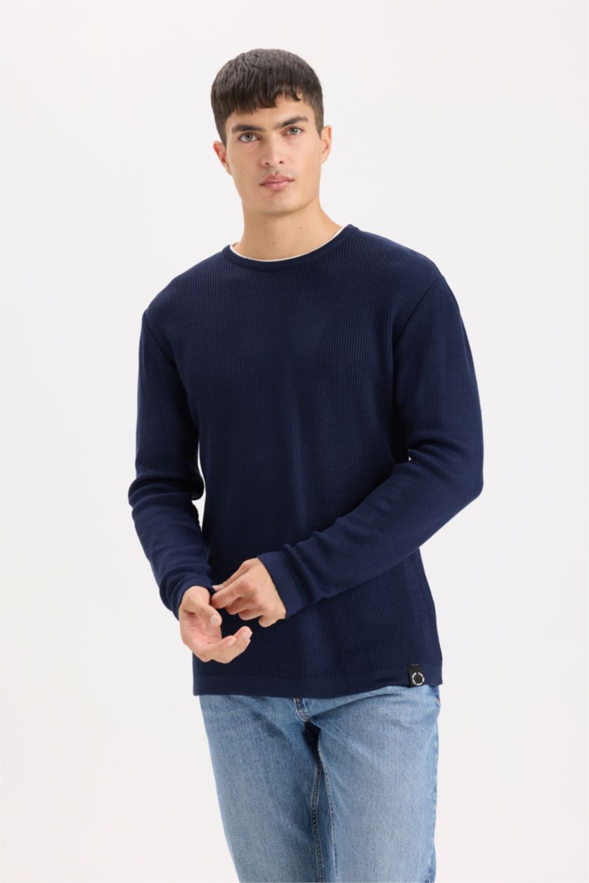HOMME Marin Pull en Tricot à Col rond et Coupe standard
