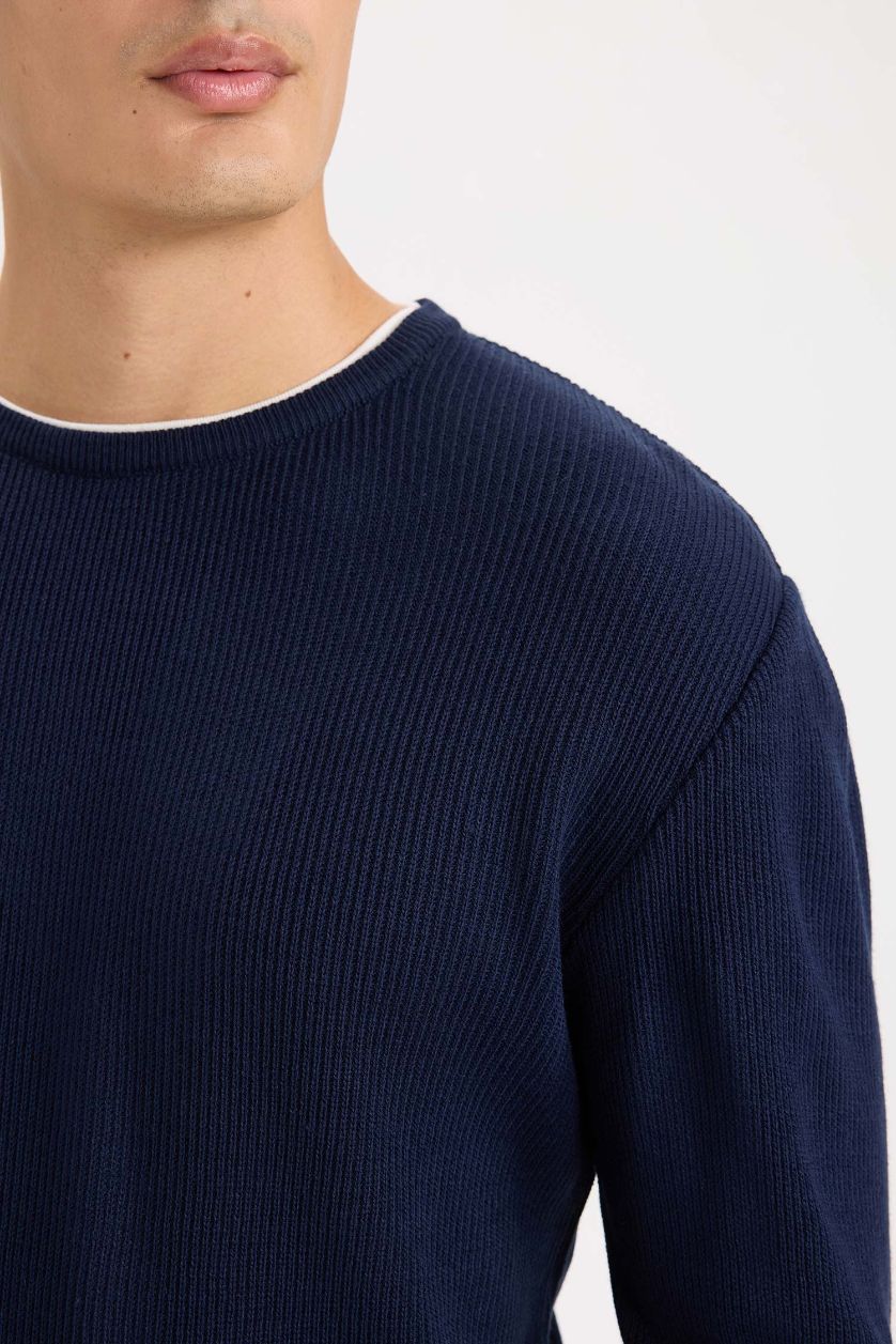 HOMME Marin Pull en Tricot à Col rond et Coupe standard
