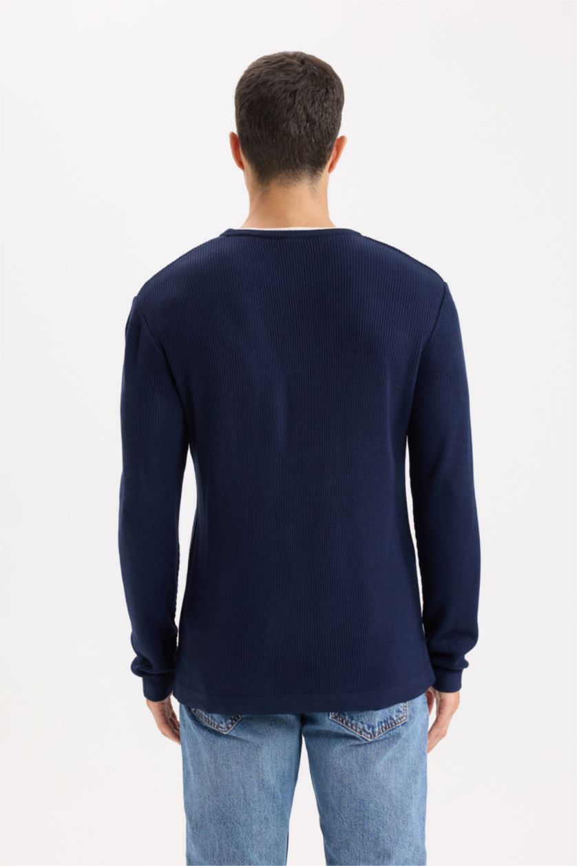 HOMME Marin Pull en Tricot à Col rond et Coupe standard