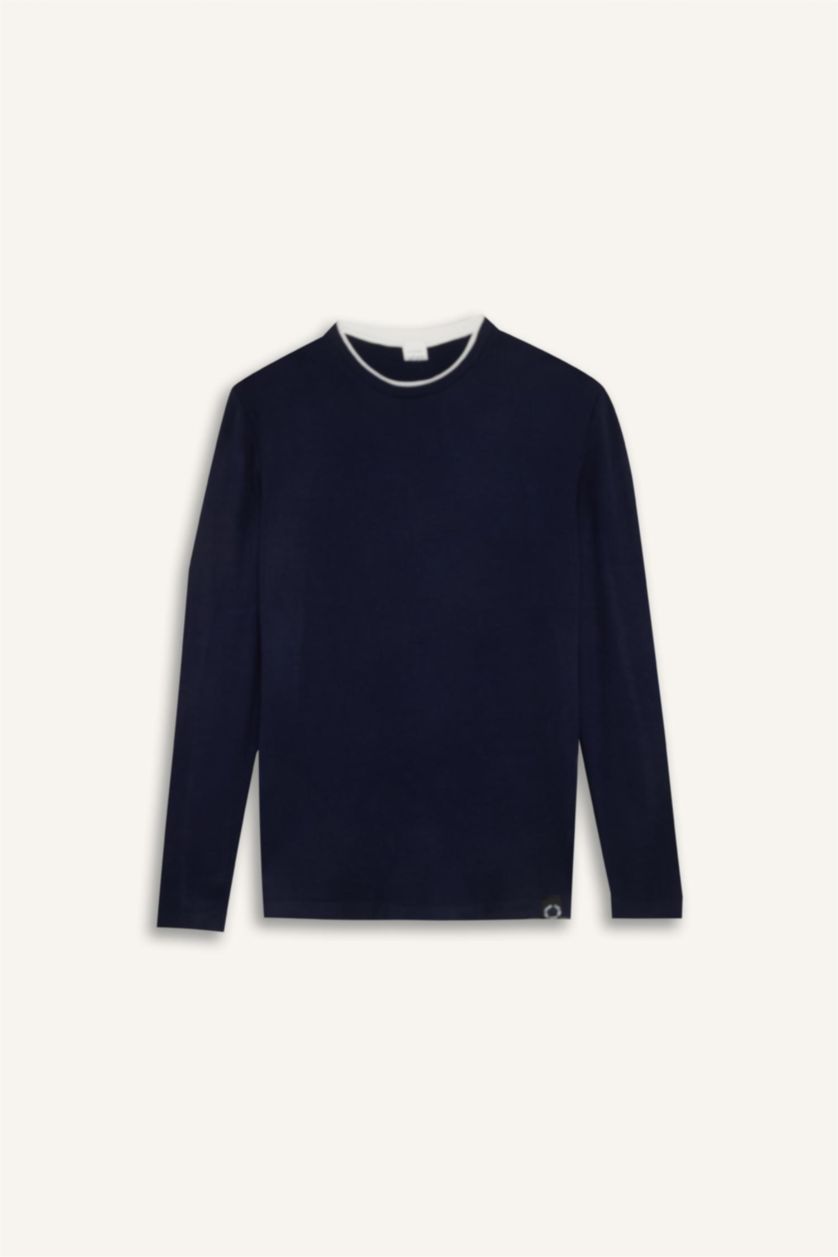 HOMME Marin Pull en Tricot à Col rond et Coupe standard