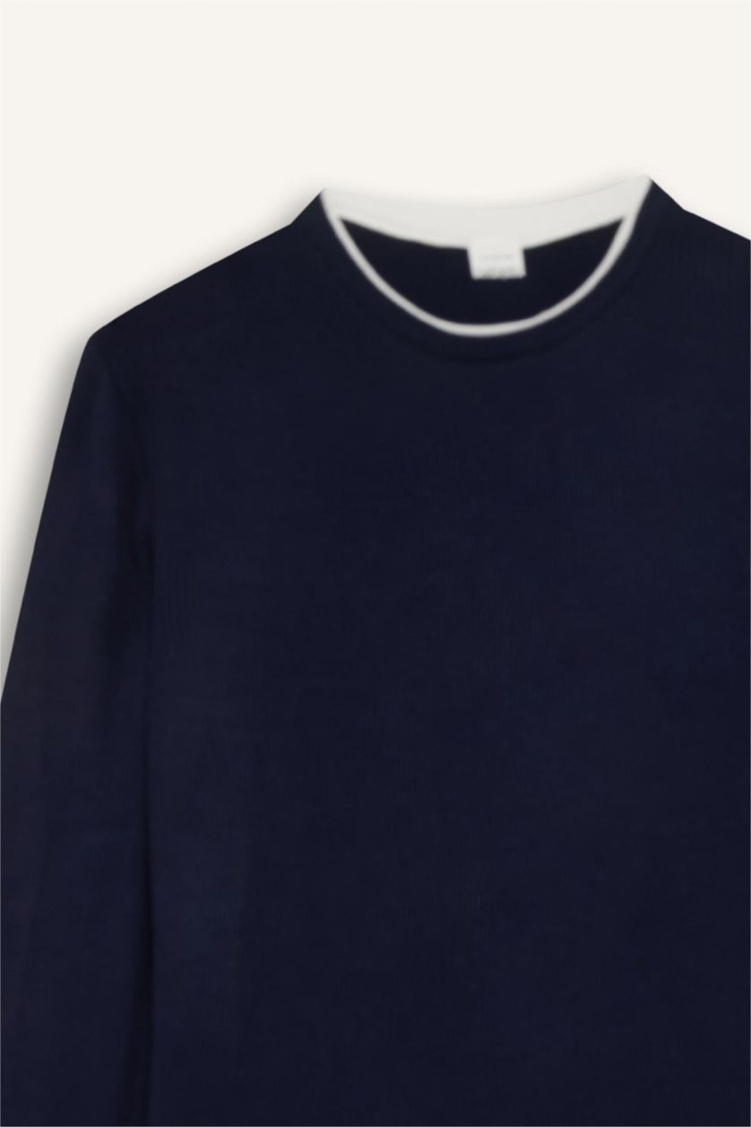 HOMME Marin Pull en Tricot à Col rond et Coupe standard