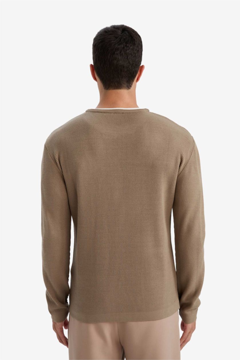 رجال فيزوني بلوفر تريكو قصة مريحة بياقة مستديرة