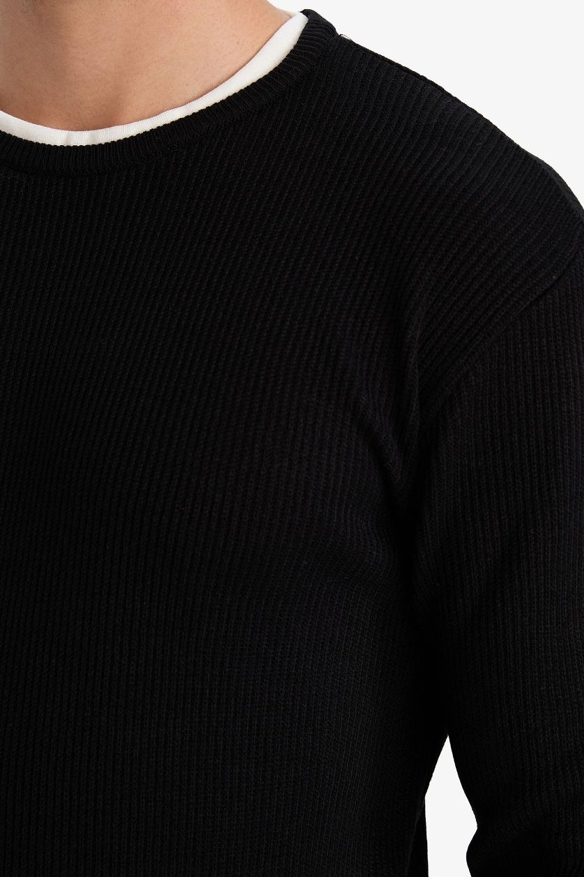 HOMME Noir Pull en maille à col rond Coupe décontractée